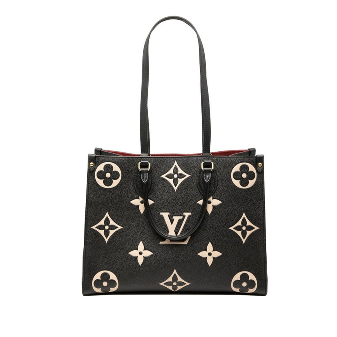 Louis Vuitton Two-Tone Monogram Empreinte On-the-Go MM Tote Bag/Shoulder Bag M45495 Black/Beige: --- Catalog ---Category: SizeStrap Drop: 26cm / 10.23''Handle Drop: 10.00cm / 3.94''Size (HxWxD): 24cm x 34cm x 14cm / 9.44'' x 13.38'' x 5.51''Category: DesignType: Shoulder bag, Tote bagColor: Beige