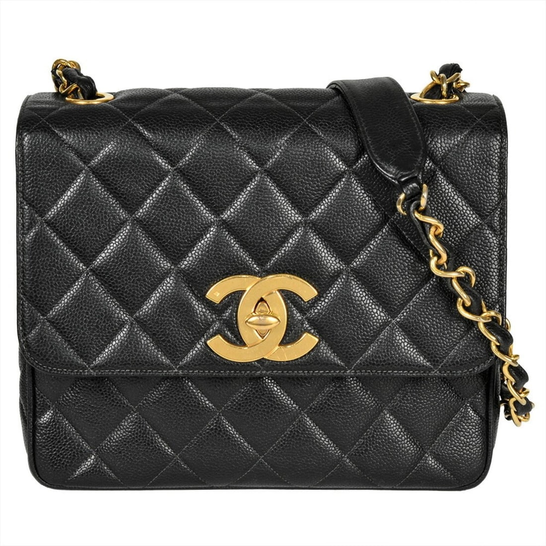 CHANEL Deca Matelasse Chain Shoulder Bag in Black Caviar Skin with Coco Mark (1 of 10)