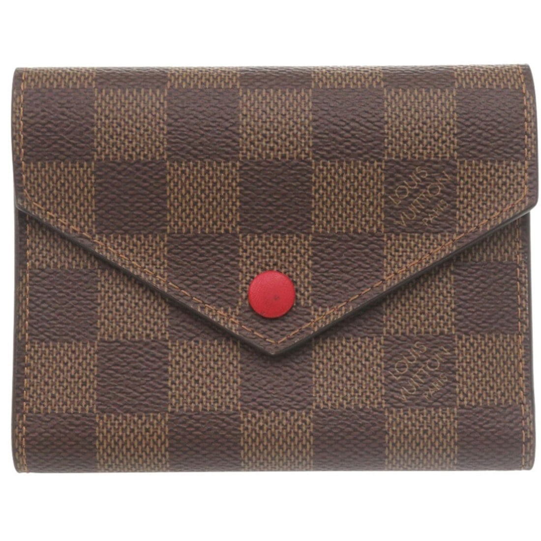 Excellent condition Louis Vuitton Portefeuille Victorine Damier N41659 tri-fold wallet with IC tag,: --- Catalog ---Category: SizeSize (HxWxD): 9.5cm x 12cm x 2cm / 3.74'' x 4.72'' x 0.78''Category: DesignType: Wallet (tri-fold)Color: Brown, Damier Canvas, Red colorGender: WomenMaterial: Damier Canva