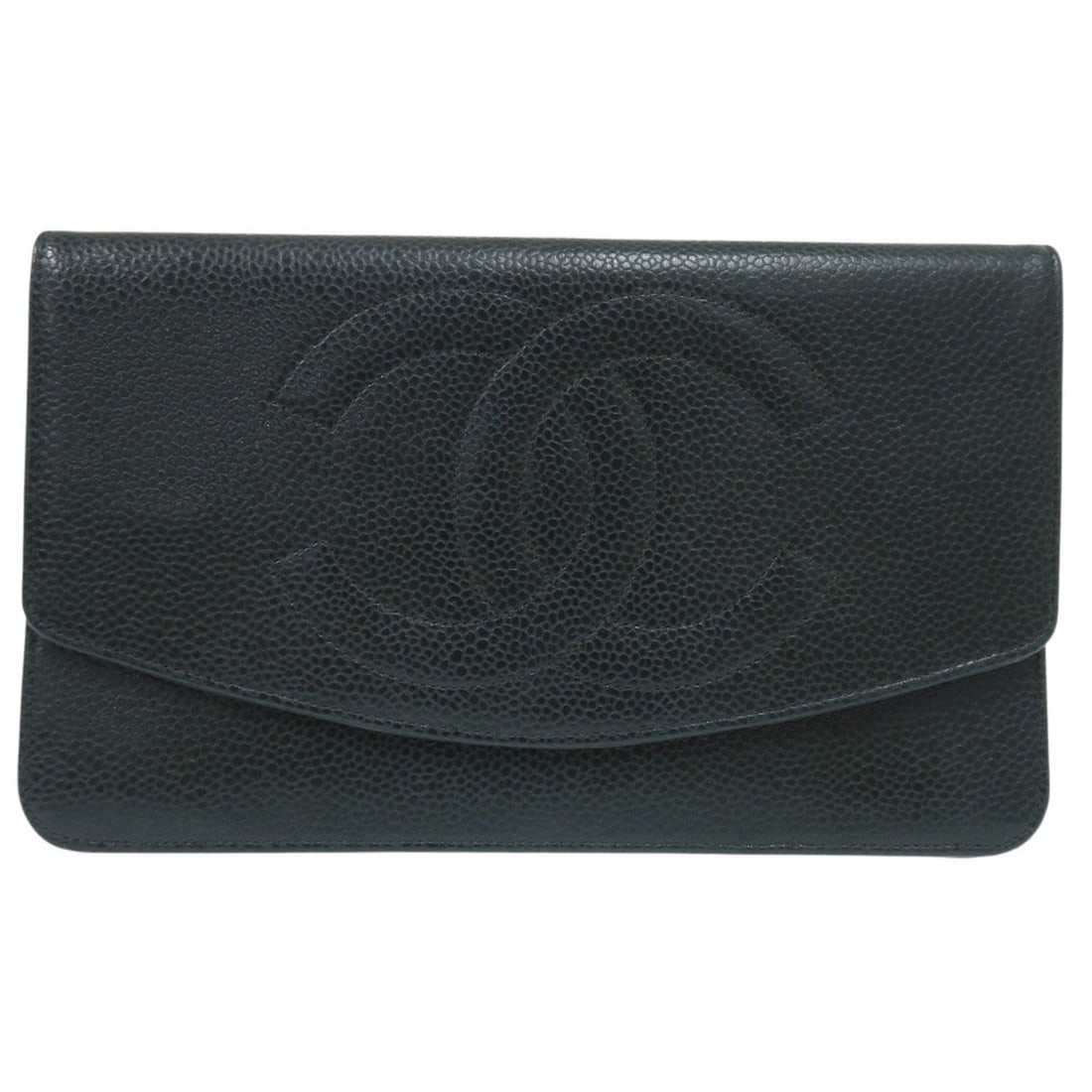 Excellent condition Chanel caviar skin black 5 series A01434 gold hardware Coco mark bi-fold long (1 of 12)