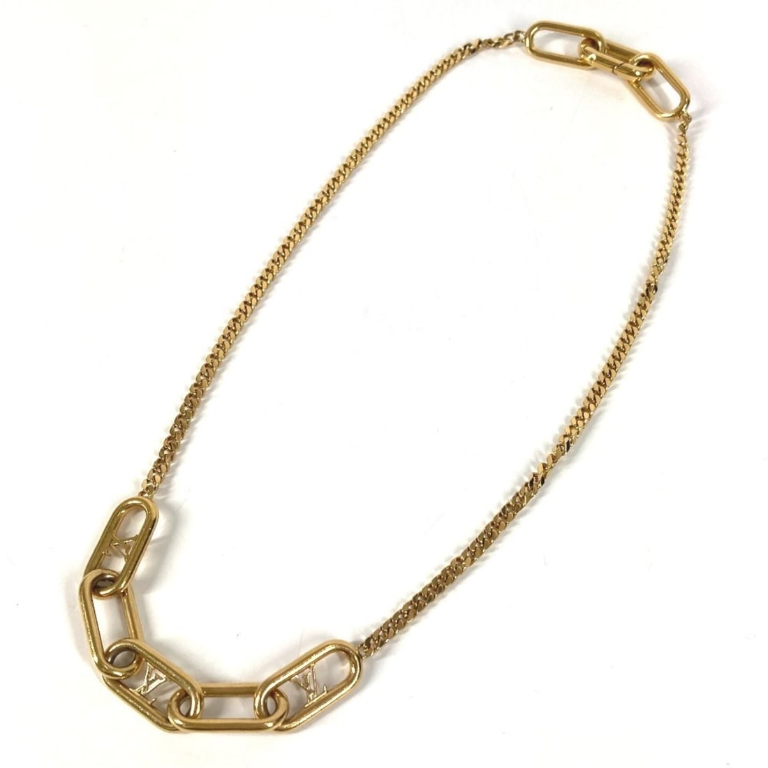 LOUIS VUITTON M00324 LV Logo Collier Signature Chain Necklace, Jewelry, Accessories, Metal, Gold, (1 of 15)