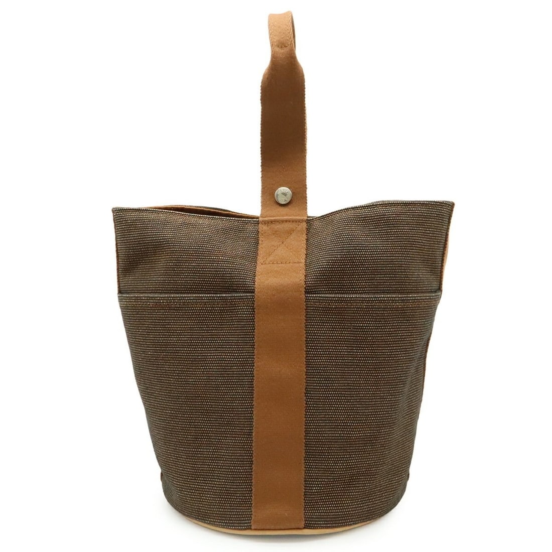 HERMES Saxo MM Bucket Tote Bag in Toile H Canvas and Leather, Brown (1 of 10)