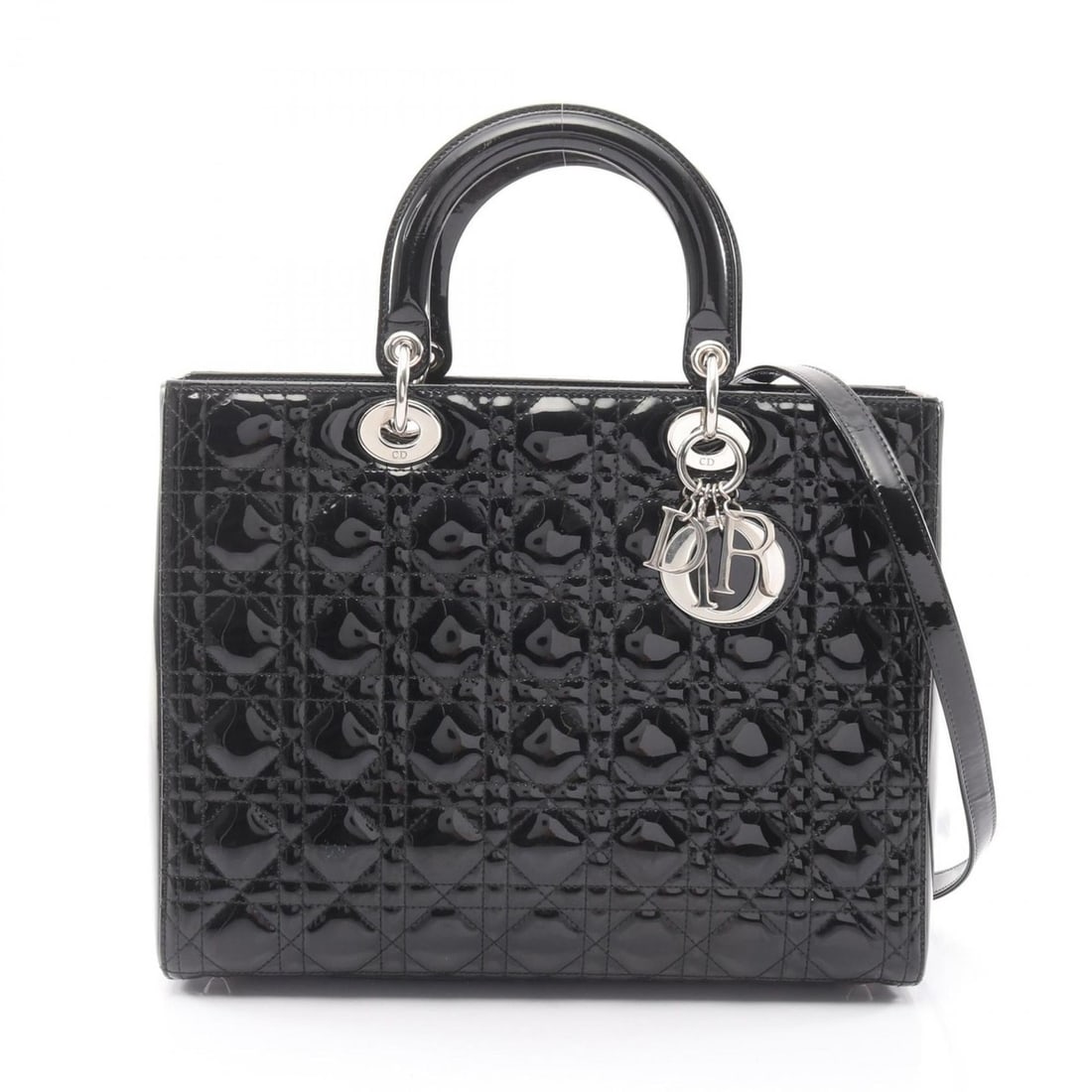 Christian Dior Dior Lady Large Cannage Handbag, Patent Leather, Women's, Black, M0566OWCB-M900 (1 of 10)