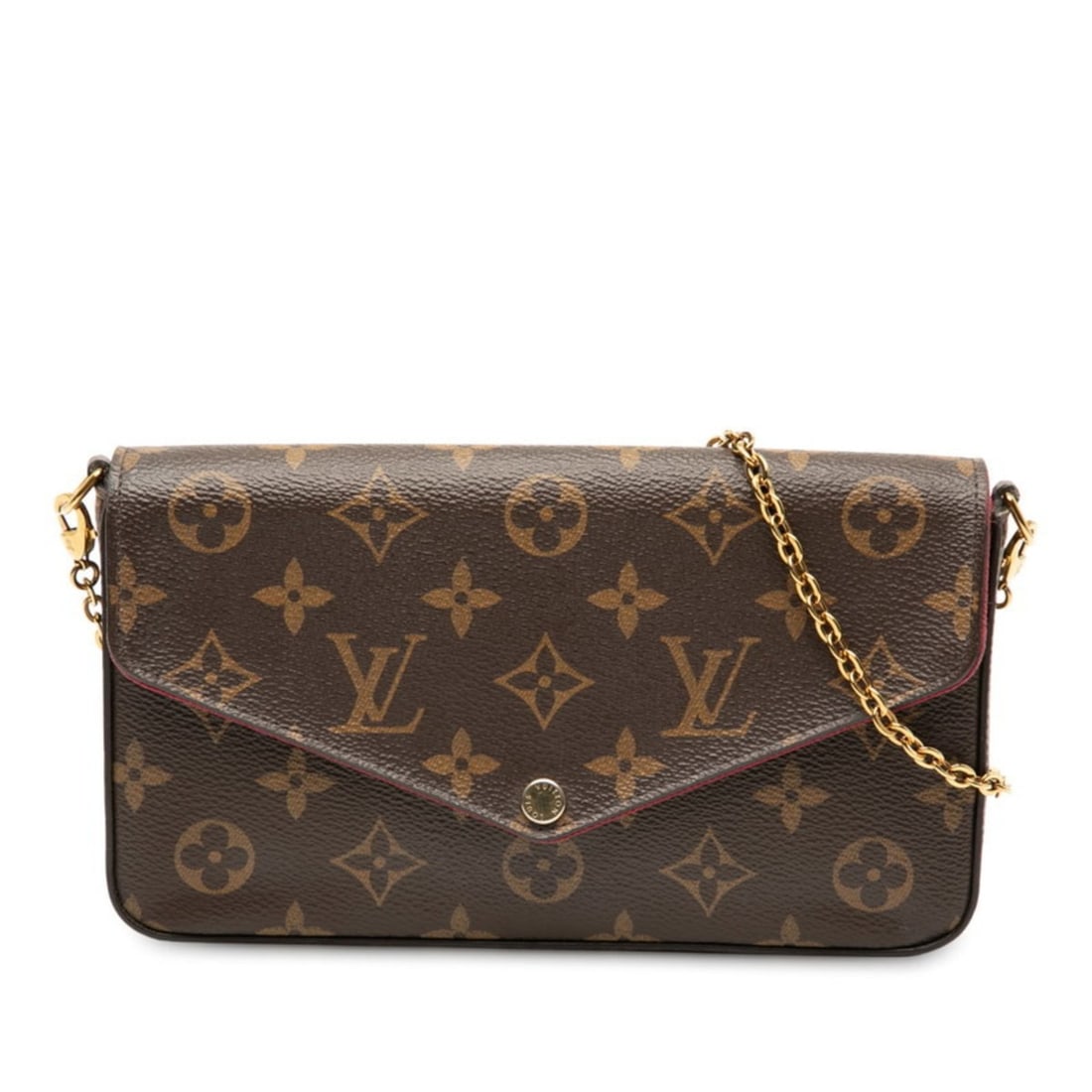 Louis Vuitton Monogram Pochette Felicie Chain Shoulder Bag/Clutch Bag M61276 Brown Fuchsia Leather: --- Catalog ---Category: SizeStrap Drop: 55cm / 21.65''Size (HxWxD): 12cm x 21cm x 3cm / 4.72'' x 8.26'' x 1.18''Category: DesignType: Clutch bag, Pochette, Shoulder bagColor: Brown, FuchsiaGender: Wo