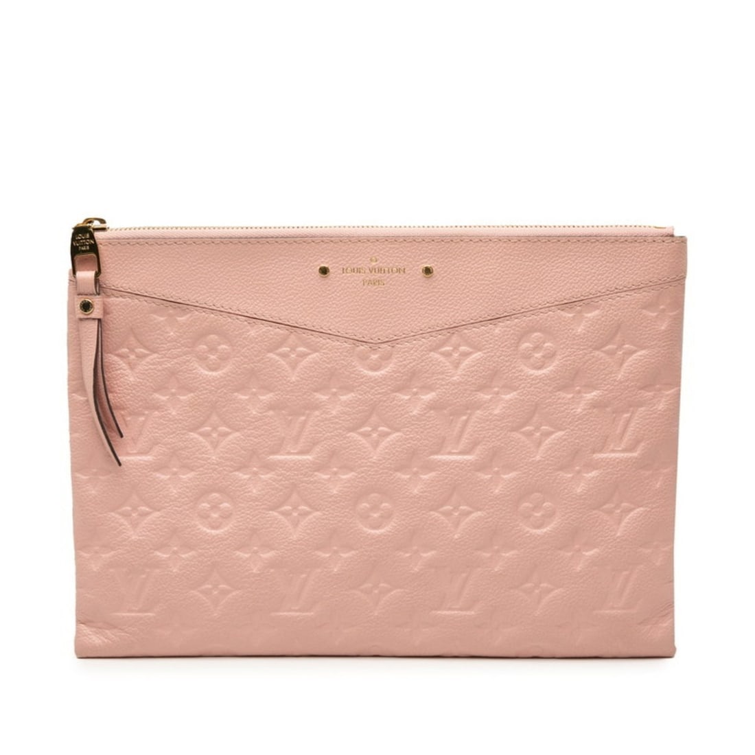 Louis Vuitton Monogram Empreinte Daily Pouch Clutch Bag M62938 Rose Poodle Pink Leather Women's: --- Catalog ---Category: SizeSize (HxWxD): 21cm x 30cm x 1cm / 8.26'' x 11.81'' x 0.39''Category: DesignType: Clutch bagColor: Pink, Rose PoudreStyle: EverydayGender: WomenClosure: ZipperMaterial: Lea