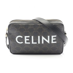 Celine Triomphe Medium Messenger Bag, Shoulder Coated Canvas and Leather, Women's, Black Brown,