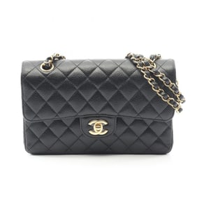 CHANEL Matelasse Double Flap Shoulder Bag in Grained Calfskin Caviar, Black, A01113