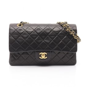 CHANEL Matelasse Double Flap Shoulder Bag in Lambskin Leather, Black