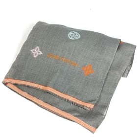 LOUIS VUITTON M70385 Embroidered Monogram LV Logo Stole/Scarf Shawl Wool and Silk Men's/Women's Gray