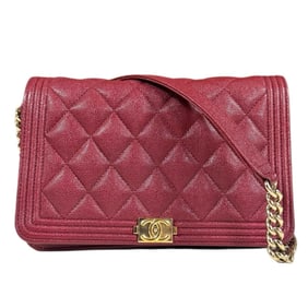 Chanel Boy Shoulder Bag, Caviar Skin Red, Women's, Pre-owned CHANEL Chain Wallet