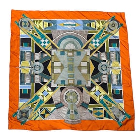 HERMES Carré 90 "L'ART INDIEN DES PLAINES" Plain Indian Art Silk Scarf, Orange, Women's