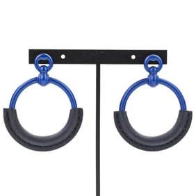 HERMES Loop Grand Earrings PM Aluminum Navy Women's