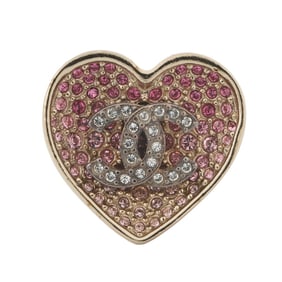 CHANEL Coco Mark Heart Rhinestone Metal Ring C23P ABA409