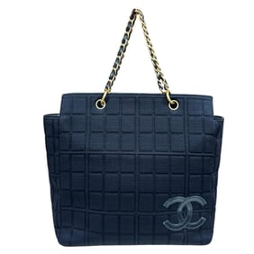 Chanel Chocobar Tote Bag, Cotton, Black, Women's, Pre-owned CHANEL Chain