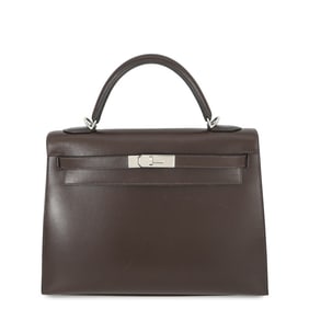 Hermes Hermès Kelly 32 Handbag, Outside Stitching, Chocolate/Box Calf Leather, K Stamp, 2-Way