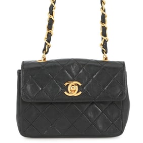 Chanel Chain Shoulder Bag Mini Matelasse Coco Mark Lambskin CHANEL Black