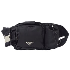 Prada PRADA bag for men and women, branded body bag/waist bag, nylon, black, 2VL056, black logo