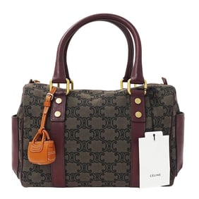 Celine Triomphe canvas mini Boston bag for women in brown, burgundy, and wine red.