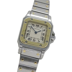 Cartier Santos Galbe SM Quartz Watch, Women's, Stainless Steel, Gold, and Yellow W20012C4, Polished,