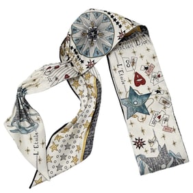 Christian Dior Dior Mitzah Scarf, Women's Silk, White, Multicolored Twilly, Star Pattern