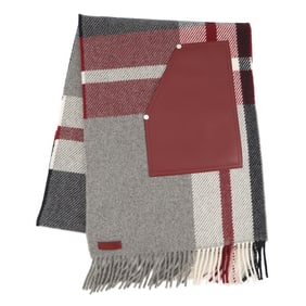 Hermès Scarf/Muffler with Tartan Pocket Cuir Appliqué Cashmere HERMES Stole/Muffler