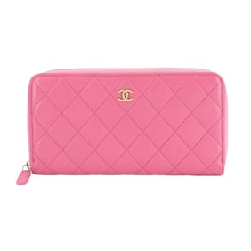 CHANEL Matelasse Classic Long Zip Wallet, Round, Caviar Skin, Pink, AP0242