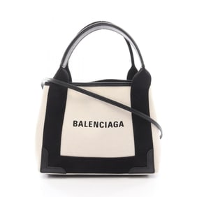 Balenciaga Navy Cabas XS Handbag, Canvas and Leather, Women's, Ivory Black, 390346
