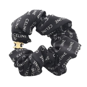 Celine Rayure Triomphe Scrunchie, Silk, Women's, Black and White, 46Y352SIB