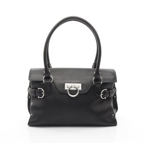 Salvatore Ferragamo Gancini handbag, leather, women's, black, size 21 4402