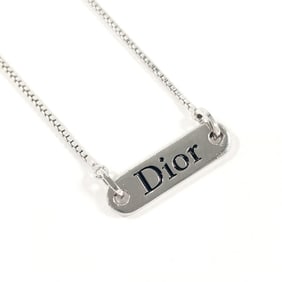 Christian Dior Plate Necklace Metal Silver Women's