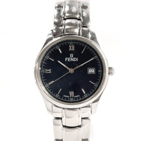 FENDI Horology 210G Men's Watch, Stainless Steel/Stainless Steel, Silver Quartz Movement, Black Dial