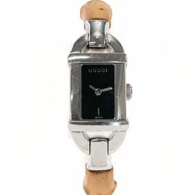 GUCCI Bamboo Bangle Watch 6800L, Stainless Steel/Stainless Steel, Silver, Quartz Movement, Black