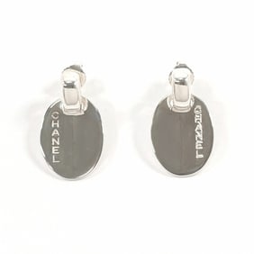 CHANEL Oval Plate Earrings, 925 Sterling Silver, Women's