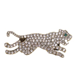 Excellent condition Gucci double finger ring, panther metal, rhinestones and gold, 1001