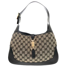 Excellent condition Gucci Jackie 001-3306 GG canvas and leather one-shoulder bag in beige black.