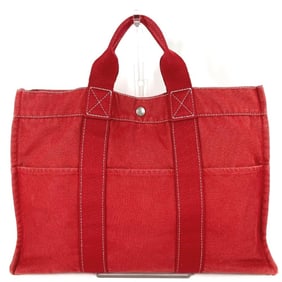 HERMES Hermès Foul Tou MM Tote Bag/Handbag, Cotton, Men's/Women's, Red