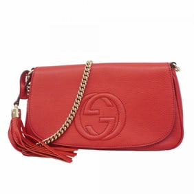 Gucci Soho Shoulder Bag 336752 Leather Red Champagne Women's