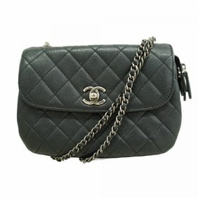 Chanel Matelasse Shoulder Bag with Chain Bag, Leather, Black, Women's