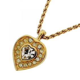 Christian Dior necklace with heart motif, GP plated, rhinestones, gold, for women