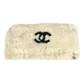 CHANEL Vintage CC Coco Mark Logo Fur Rabbit Accessory Bangle Bracelet for Men and Women in Black