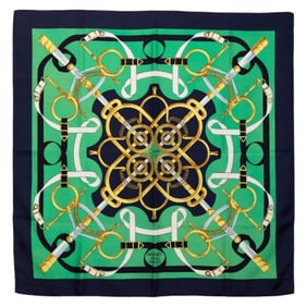 Hermes Hermès Carré 90 Eperon d'Or Scarf/Muffler in Green and Multicolored Silk for Women