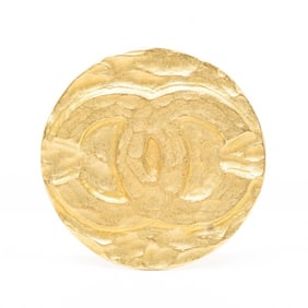 CHANEL Coco Mark Vintage Round Brooch, Gold Plated, Women's