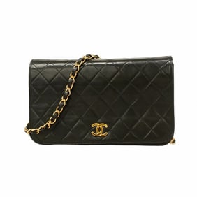 Chanel Matelasse Shoulder Bag with Chain Bag, Lambskin, Black, Women's