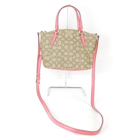 COACH Signature F57830 Shoulder Bag in Canvas/Leather, Beige and Pink, Women's