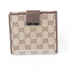 GUCCI 74209/3661 Bifold Wallet in GG Canvas/Leather, Brown, Women's