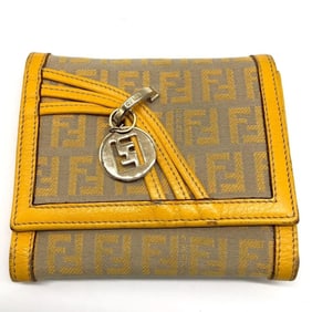 FENDI Zucchino Tri-fold Wallet, Canvas and Leather, Yellow, for Men Women