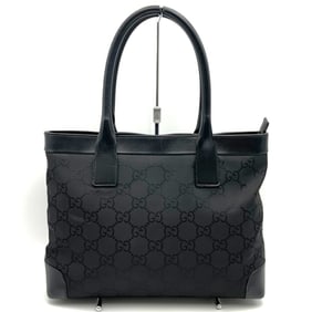 GUCCI 152284 Tote Bag Handbag GG Canvas/Leather Black Women's