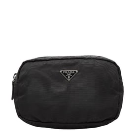 Prada Triangle Logo Plate Pouch in Black Nylon and Leather for Women