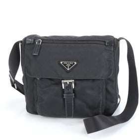 Prada Tessuto Nylon Triangle Logo Leather Shoulder Bag Messenger Black Men's