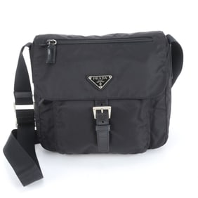Prada Tessuto Nylon Triangle Logo Leather Shoulder Bag Messenger Black Men's